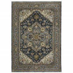 3' X 5' Blue And Green Oriental Power Loom Area Rug With Fringe