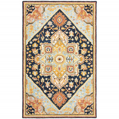 4' X 6' Navy Rust Blue Ivory And Gold Oriental Tufted Handmade Stain Resistant Area Rug