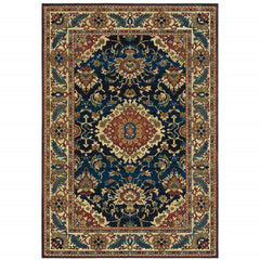 10' X 13' Blue Red And Beige Oriental Power Loom Stain Resistant Area Rug