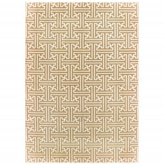 10' X 13' Gold And Ivory Geometric Power Loom Stain Resistant Area Rug