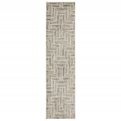2' X 8' Beige And Ivory Geometric Power Loom Runner Rug