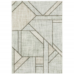 10' X 13' Gray And Ivory Geometric Power Loom Area Rug
