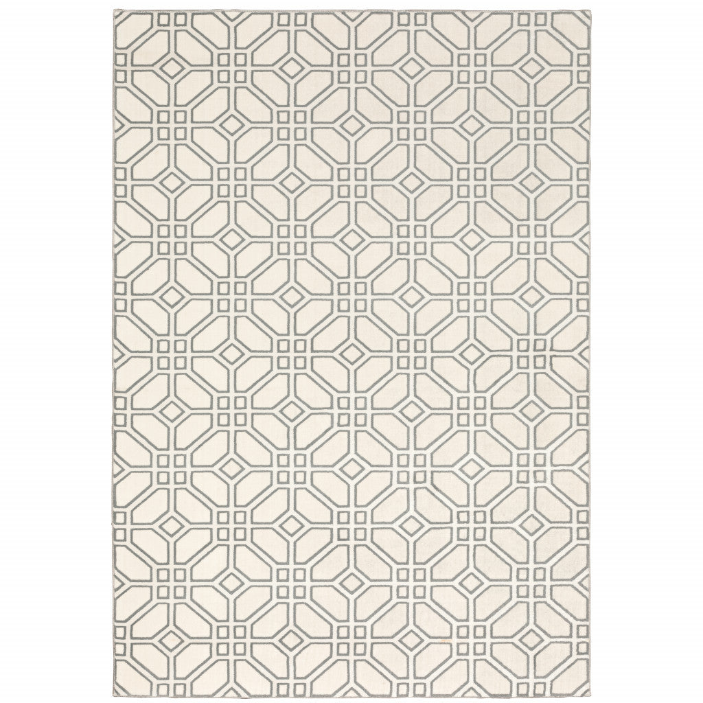 10' X 13' Ivory And Grey Geometric Power Loom Stain Resistant Area Rug