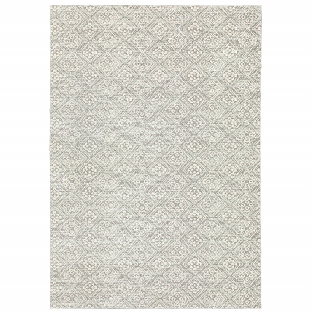 10' X 13' Grey Geometric Power Loom Stain Resistant Area Rug
