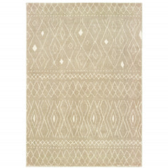 10' X 13' Sand And Ivory Geometric Power Loom Stain Resistant Area Rug