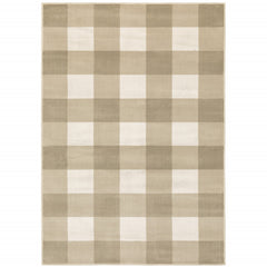 10' X 13' Beige And Ivory Geometric Power Loom Stain Resistant Area Rug