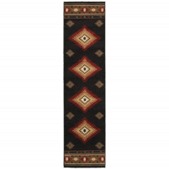 2' X 8' Black Southwestern Power Loom Stain Resistant Runner Rug
