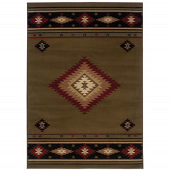 10' X 13' Green Southwestern Power Loom Stain Resistant Area Rug