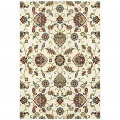 10' X 13' Ivory Green Blue Red Salmon And Yellow Floral Power Loom Stain Resistant Area Rug