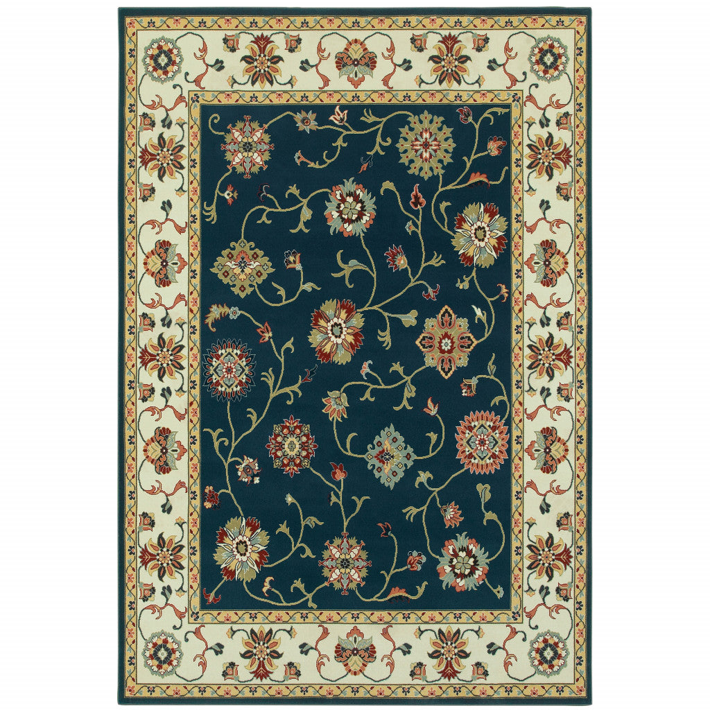 2' X 4' Navy And Ivory Oriental Power Loom Stain Resistant Area Rug