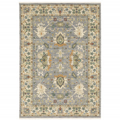 10' X 13' Grey Ivory Orange Teal Green Charcoal Blue And Red Oriental Power Loom Stain Resistant Area Rug With Fringe