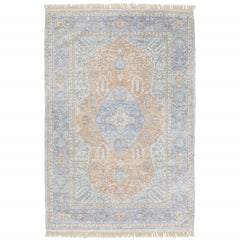 10' X 13' Blue And Red Oriental Hand Loomed Stain Resistant Area Rug With Fringe