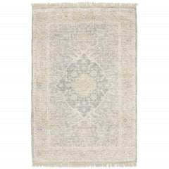 10' X 13' Grey And Beige Oriental Hand Loomed Stain Resistant Area Rug With Fringe
