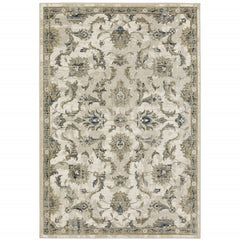 10' X 13' Beige Gold Blue And Grey Oriental Power Loom Stain Resistant Area Rug
