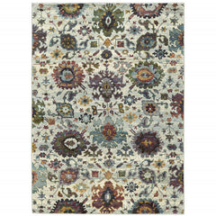10' X 13' Stone Grey Purple Green Gold And Teal Oriental Power Loom Stain Resistant Area Rug