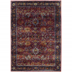 10' X 13' Red Purple Gold And Grey Oriental Power Loom Stain Resistant Area Rug