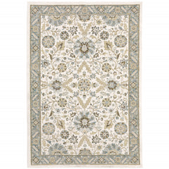 10' X 13' Stone Grey Ivory Green Brown Teal And Light Blue Oriental Power Loom Stain Resistant Area Rug