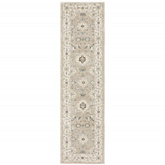 2' X 8' Beige And Ivory Oriental Power Loom Stain Resistant Runner Rug
