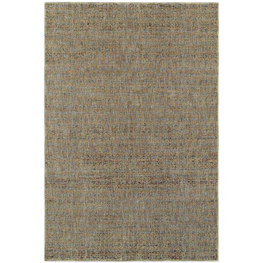10' X 13' Silver Gold Rust And Blue Green Geometric Power Loom Stain Resistant Area Rug