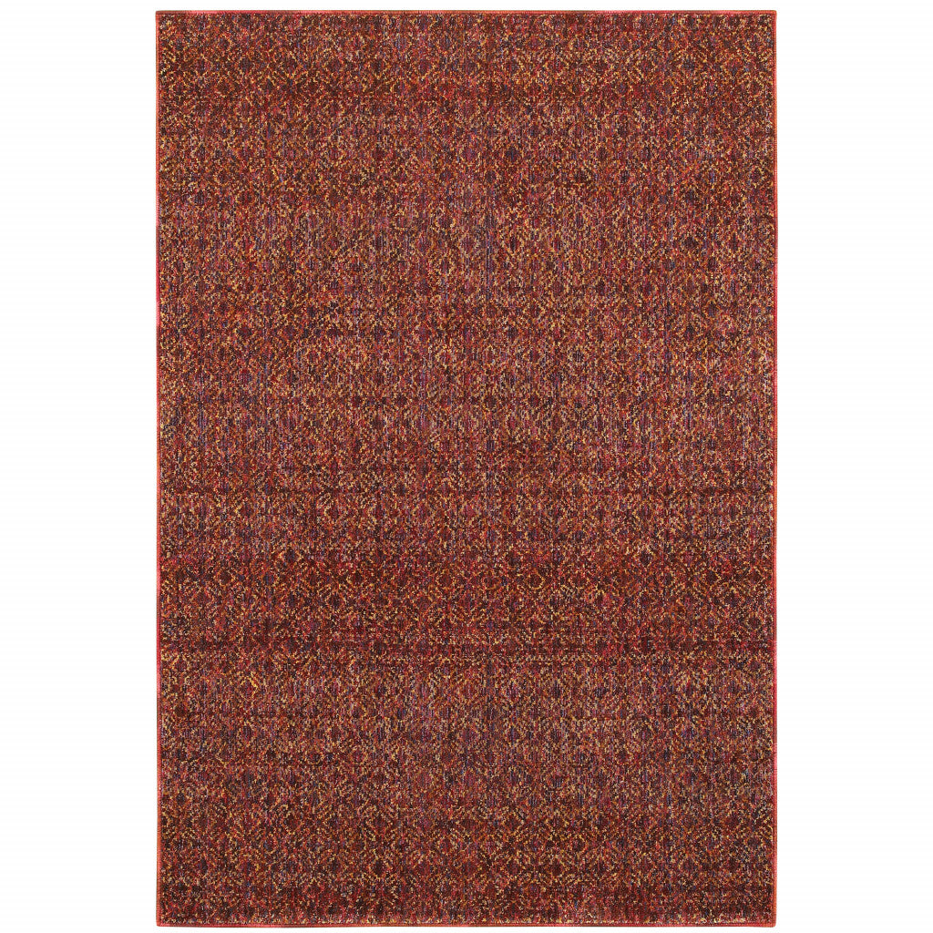 10' X 13' Red Gold And Blue Geometric Power Loom Stain Resistant Area Rug