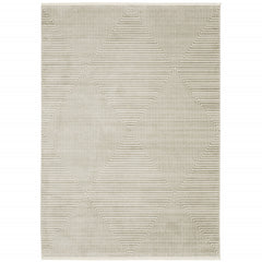 10' X 13' Ivory Beige Taupe And Tan Geometric Power Loom Stain Resistant Area Rug With Fringe