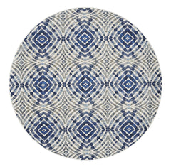 '9' Ivory Blue And Gray Round Abstract Distressed Stain Resistant Area Rug