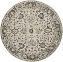 10' Gray Ivory And Taupe Round Wool Floral Tufted Handmade Stain Resistant Area Rug