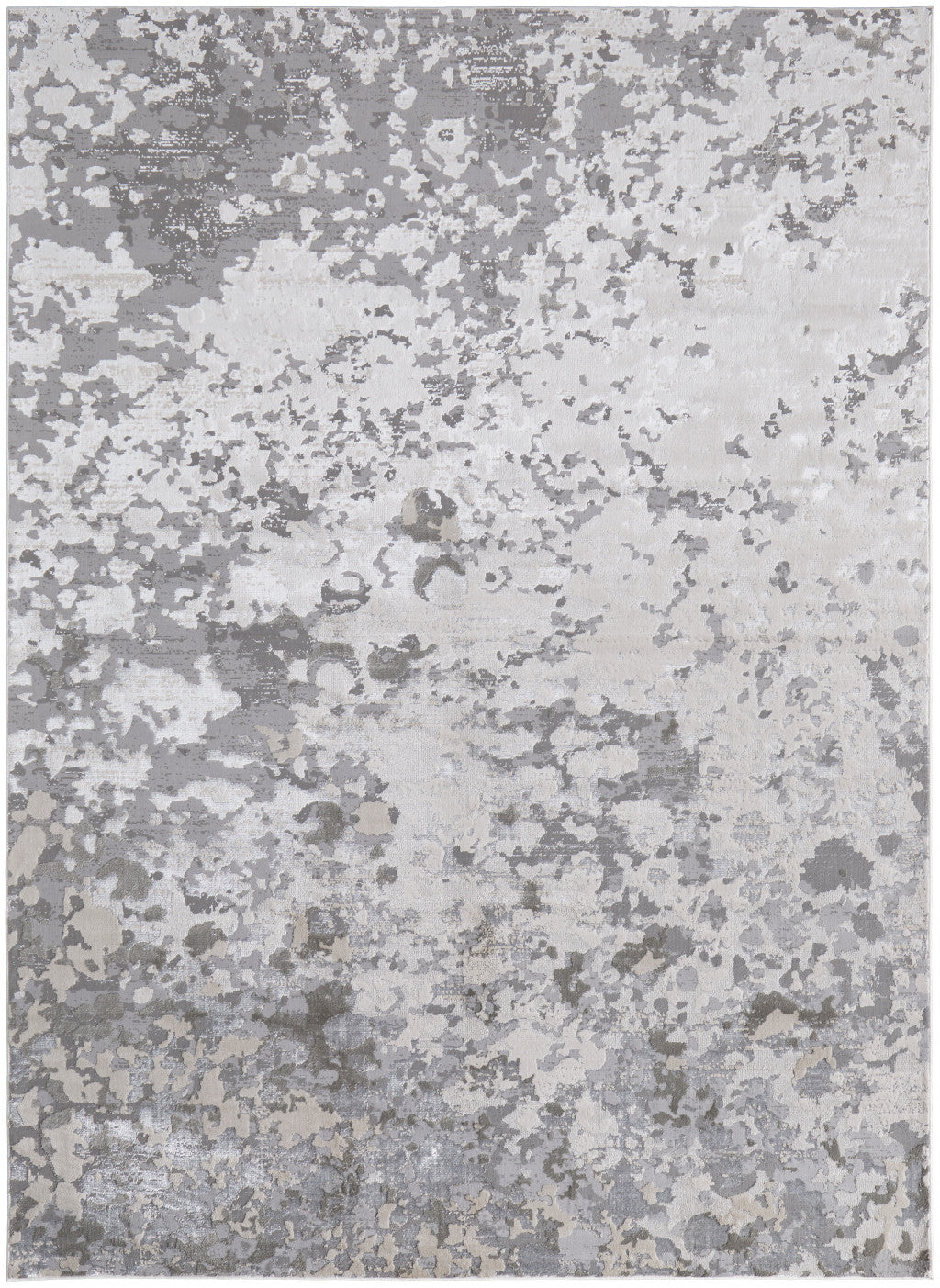 12' X 15' Silver Gray And White Abstract Stain Resistant Area Rug
