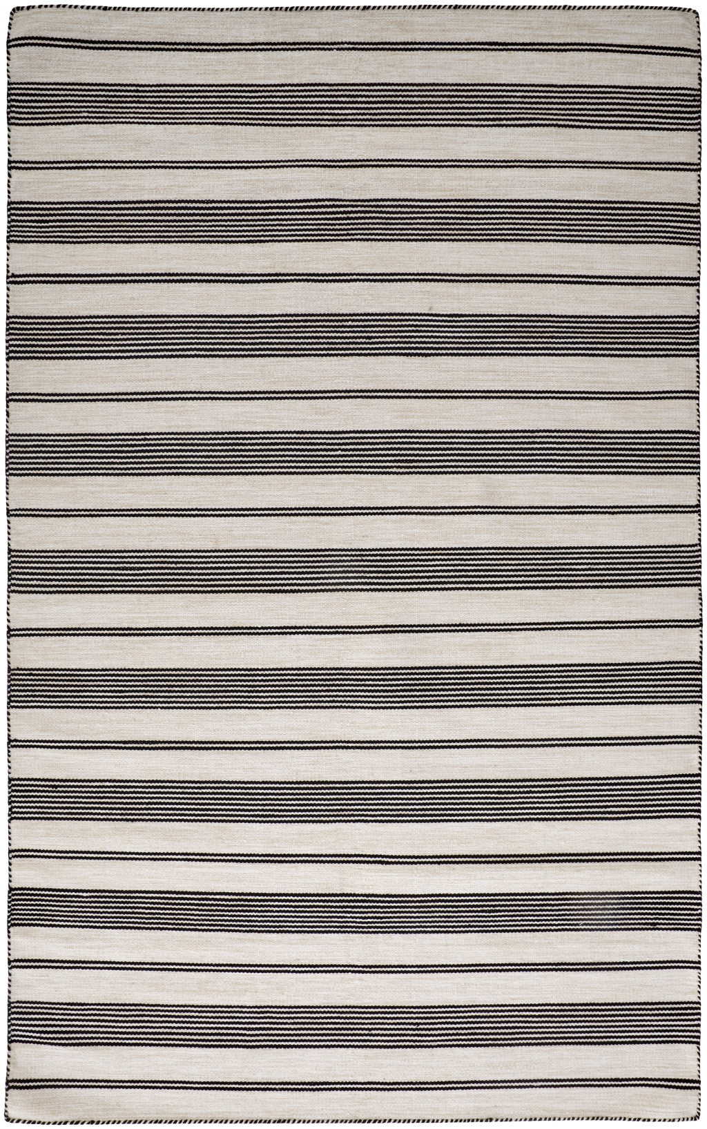 10' X 14' Black And White Striped Dhurrie Hand Woven Stain Resistant Area Rug