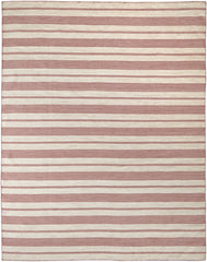 10' X 14' Red And Ivory Striped Dhurrie Hand Woven Stain Resistant Area Rug