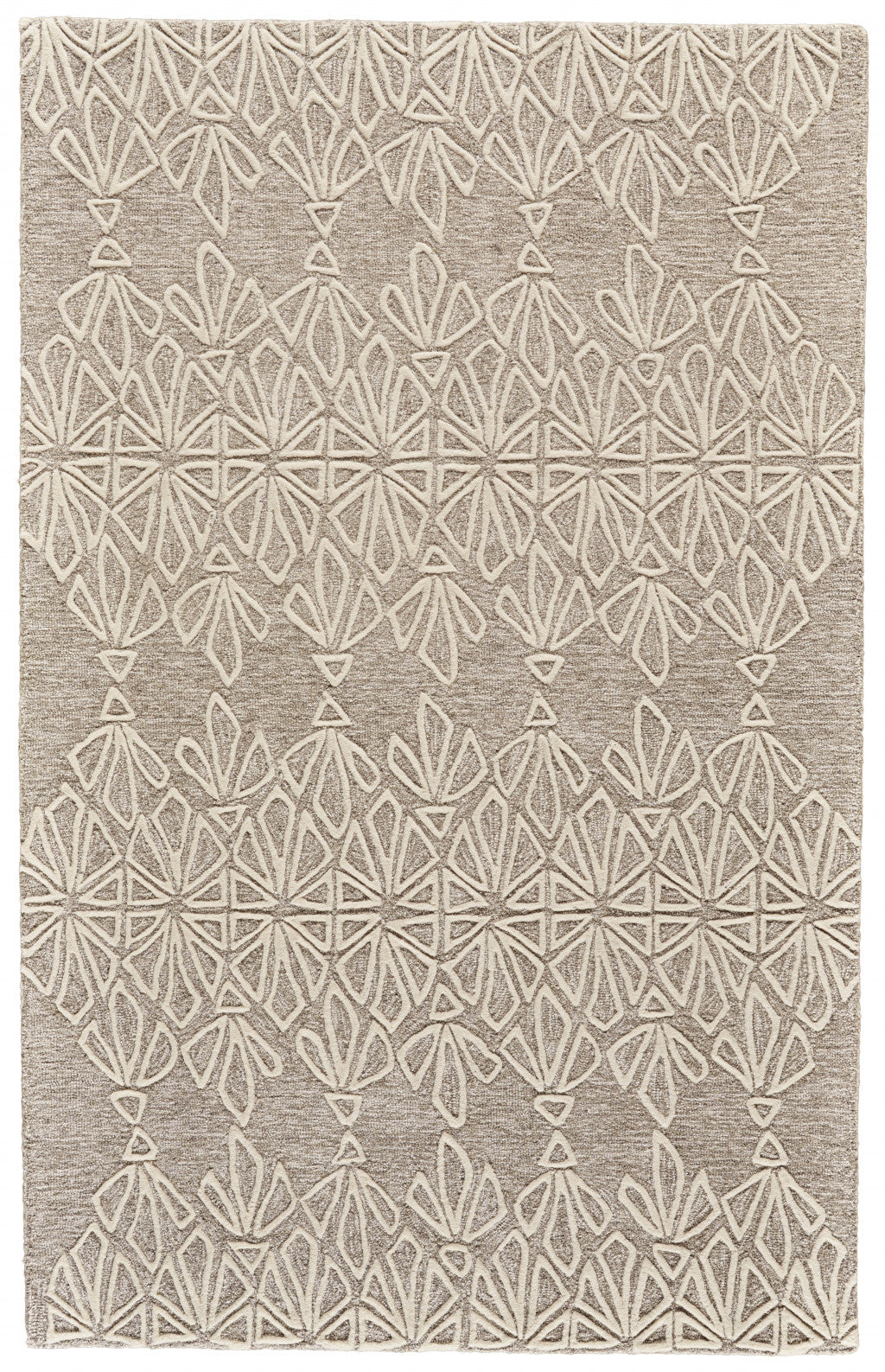 10' X 13' Tan And Ivory Wool Geometric Tufted Handmade Stain Resistant Area Rug