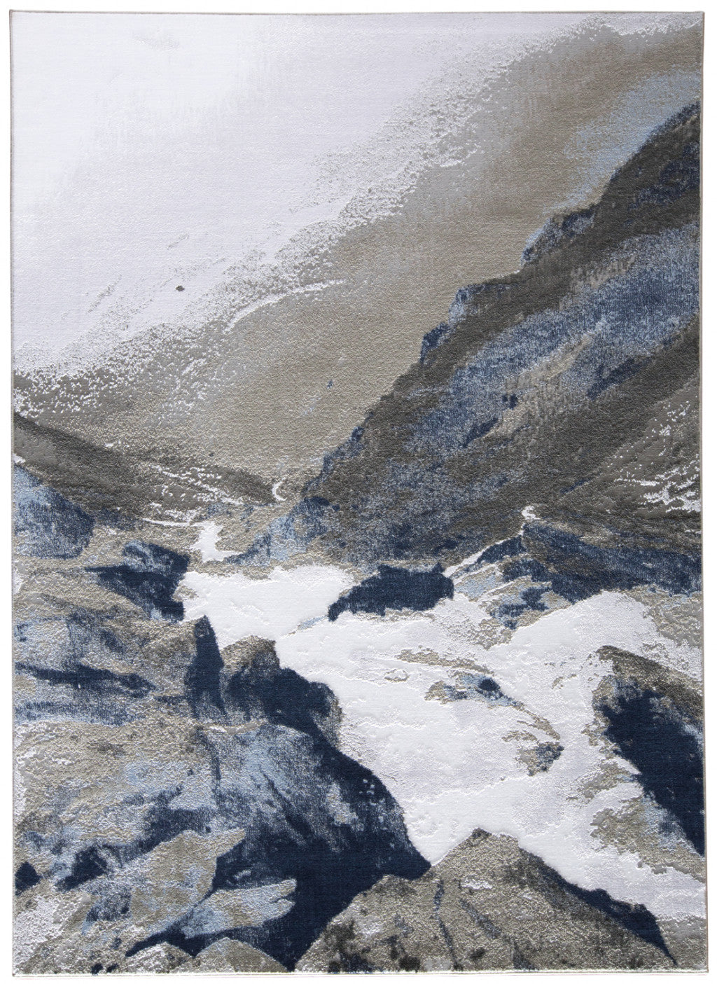 10' X 14' Blue Gray And White Abstract Area Rug