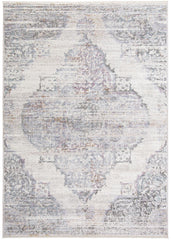4' X 6' Ivory Gray And Pink Abstract Distressed Area Rug With Fringe