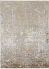 10' X 13' Taupe Ivory And Gold Abstract Area Rug With Fringe