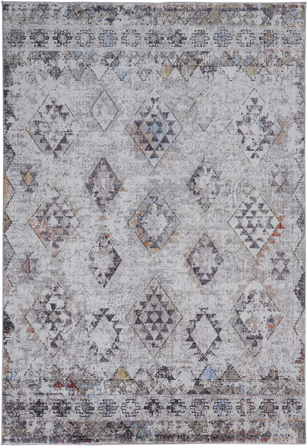 10' X 13' Gray Taupe And Blue Geometric Stain Resistant Area Rug