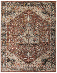 4' X 6' Red Ivory And Black Abstract Distressed Area Rug With Fringe