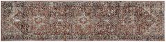 10' Red Ivory And Black Abstract Distressed Runner Rug With Fringe