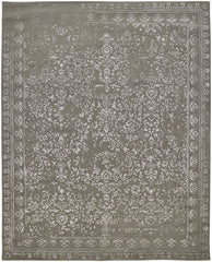 10' X 14' Gray Taupe And Silver Wool Floral Tufted Handmade Distressed Area Rug