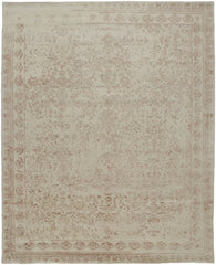 10' X 14' Ivory Tan And Pink Wool Floral Tufted Handmade Distressed Area Rug