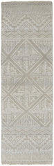10' Ivory Tan And Gray Geometric Hand Knotted Runner Rug
