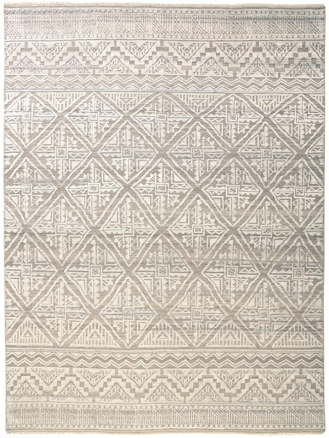 12' X 15' Ivory Tan And Gray Geometric Hand Knotted Area Rug