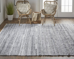 5' X 8' Gray And Ivory Striped Hand Woven Stain Resistant Area Rug