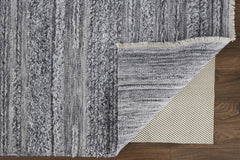 8' X 10' Gray And Ivory Striped Hand Woven Stain Resistant Area Rug