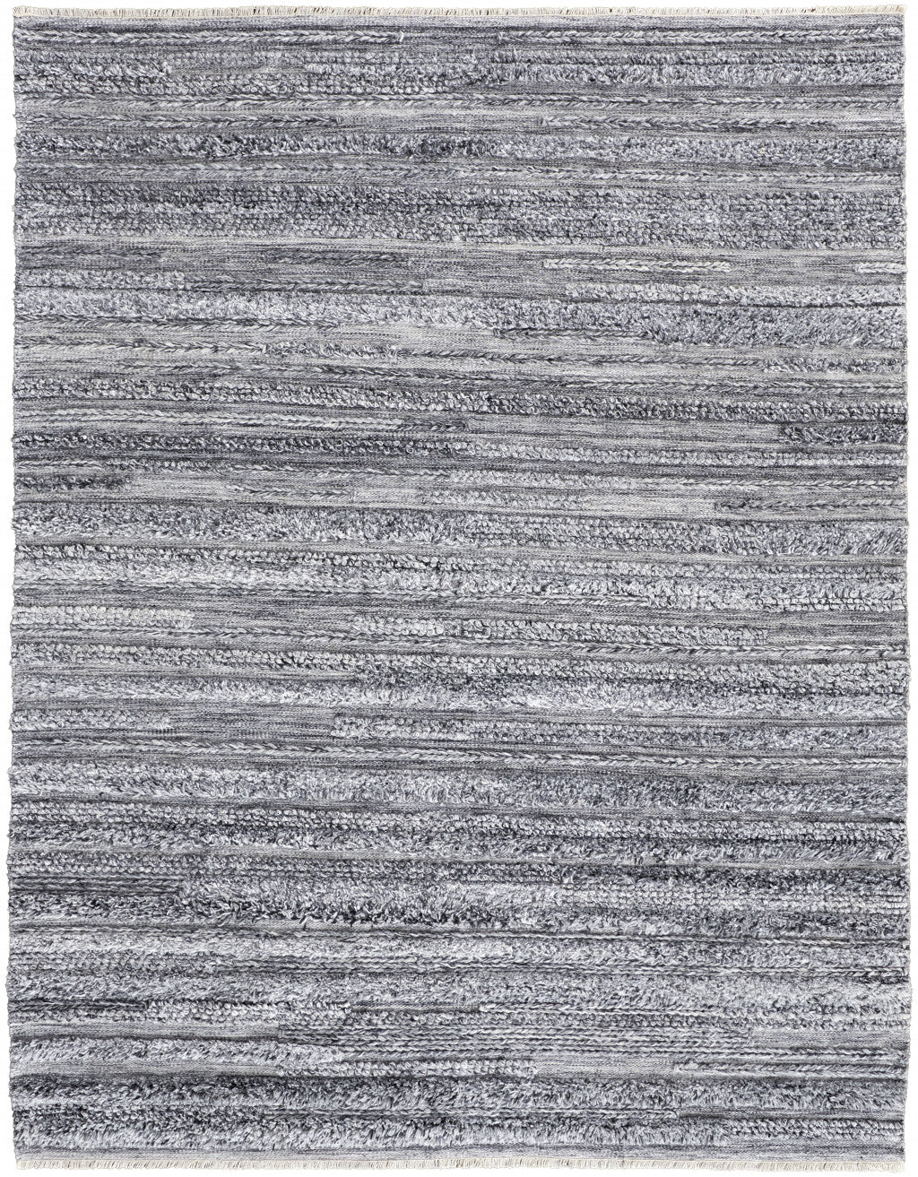 10' X 14' Gray And Ivory Striped Hand Woven Stain Resistant Area Rug