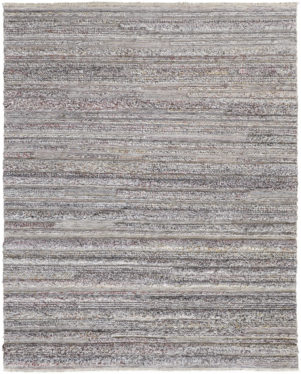 5' X 8' Taupe Ivory And Red Striped Hand Woven Stain Resistant Area Rug