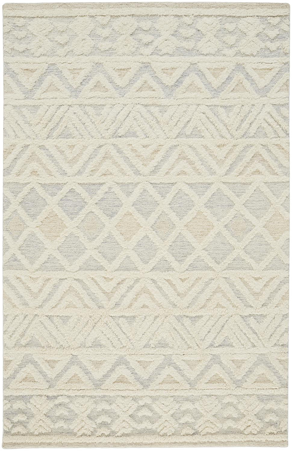 9' X 12' Ivory Blue And Tan Wool Geometric Tufted Handmade Stain Resistant Area Rug