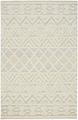 9' X 12' Ivory Blue And Tan Wool Geometric Tufted Handmade Stain Resistant Area Rug