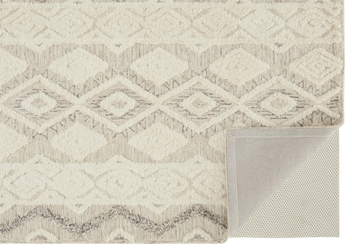 9' X 12' Ivory Taupe And Gray Wool Geometric Tufted Handmade Stain Resistant Area Rug