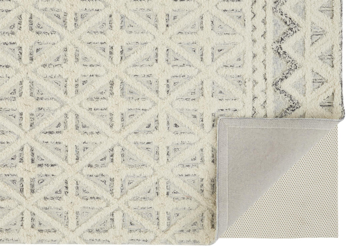 10' X 14' Ivory And Black Wool Geometric Tufted Handmade Stain Resistant Area Rug