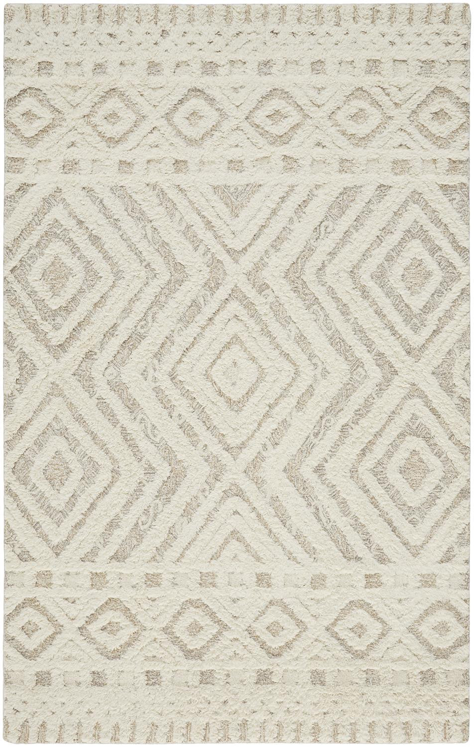 9' X 12' Ivory And Tan Wool Geometric Tufted Handmade Stain Resistant Area Rug